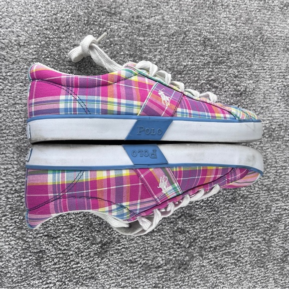 Ralph Lauren Polo Brisbane Pink Plaid Casual Fashion Sneakers Womens Size 10B - Picture 4 of 9